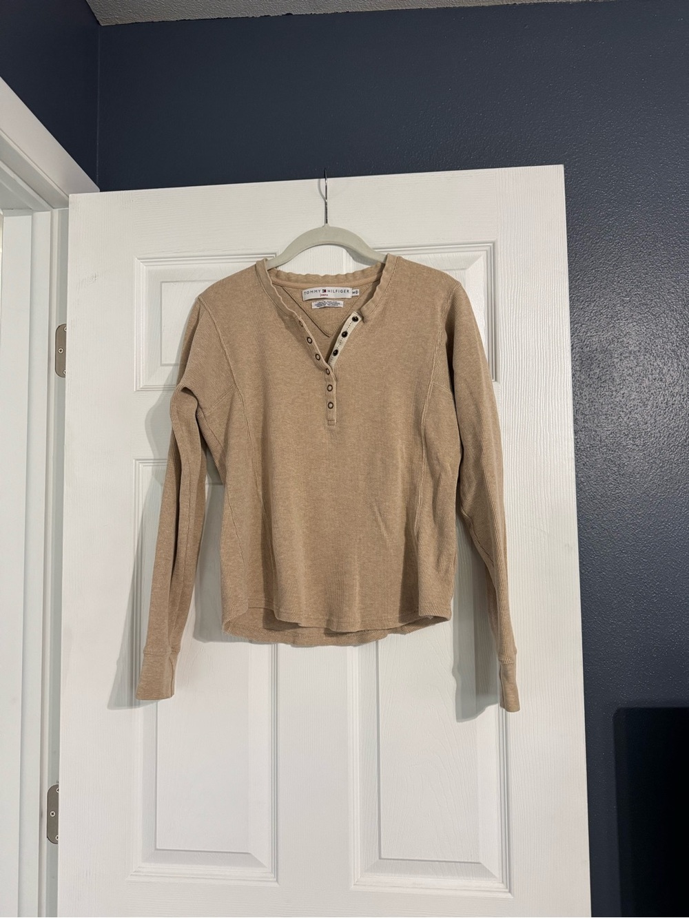 Tommy Hilfiger Long Sleeve Henley Top in Tan